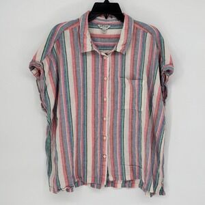 ORVIS Womens Striped Short Sleeve Button Up Shirt XXL Linen Blend Beach Cruise